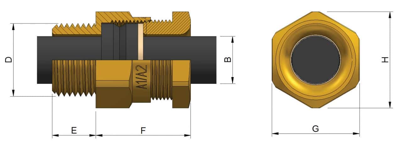 A2 LSF Brass Cable Glands - Dimensions